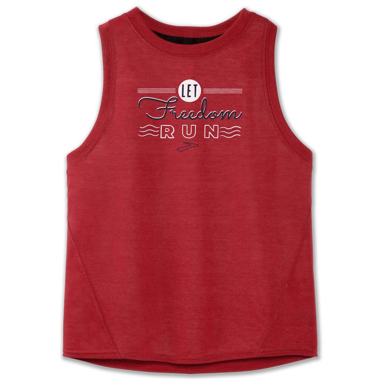 Brooks Distance Graphic Running Tank Top - Women's - DarkRed/Go USA (73128-LRKV)